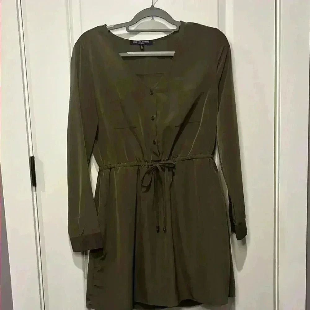 ONE CLOTHING OLIVE GREEN LONG SLEEVE MINI DRESS